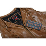 DS236 Women's Brown Zippered Vest with Lacing Details