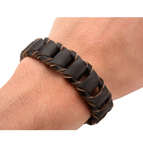 Big Fold Braided Brown Leather Bracelet
