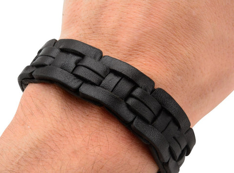 Blocked Black Leather Bracelet
