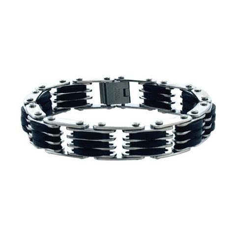 Black Rubber & Stainless Steel Link Bracelet