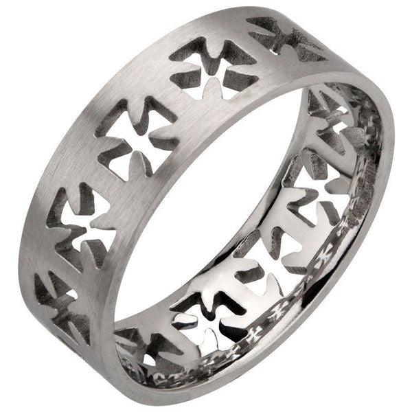 Stainless Steel Cut Out Iron Cross Ring
