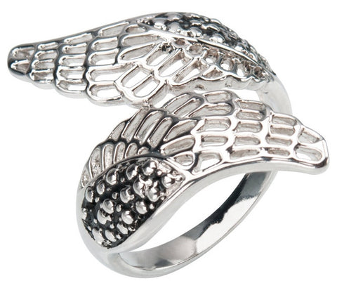 Stainless Steel Black Oxidized Cut Out Wrap Wing Ring