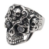 Stainless Steel Black Oxidized Multi-Skull Colored Ring