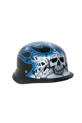 H10BU  Novelty German Blue Skull & Flames - Non- DOT