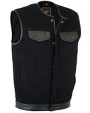 RC991 Men's Black Denim Single Panel Concealment Vest W/Leather