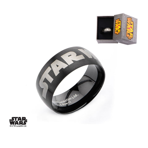Stainless Steel IP Black Star Wars Logo Ring