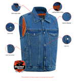 DM970BU Snap Front Denim Vest- Blue