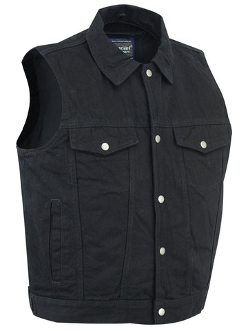 DM970BK Snap Front Denim Vest- Black