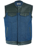 DM933 Men's Leather/Denim Combo Vest (Black/Broken Blue)