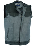 DM934 Men's Perforated Leather/Denim Combo Vest (Black/ Ash Gray)