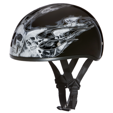 D6-SFS D.O.T. DAYTONA SKULL CAP - W/ SKULL FLAMES SILVER