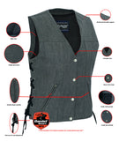 DM919 Women's Rough Rub-Off Raw Finish Broken Gray Denim Vest