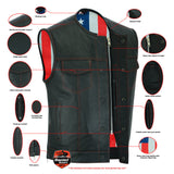 DS155 Men's Leather Vest with Red Stitching and USA Inside Flag Lining