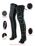 DS422 Women's Black Thigh High Leather Side Lace Leggings