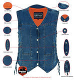 DM948 Women's 6 Pocket Denim Utility Vest - Blue