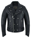 Black Ace Men's Black Fashion Leather Jacket with Ribbed Accents