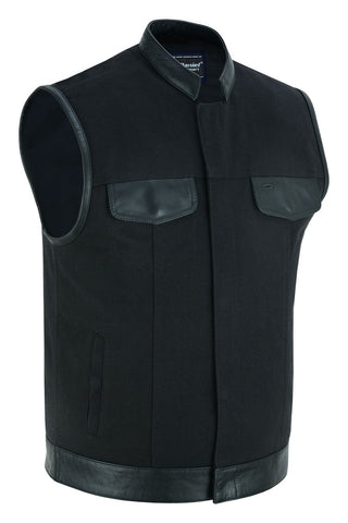 DS685 Canvas Material Single Back Panel Concealment Vest W/Leather Trimming