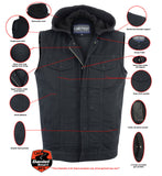 DM982 Men's Black Denim Single Back Panel Concealment Vest w/Rem