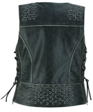 DS285V Women's Gray Vest with Grommet and Lacing Accents