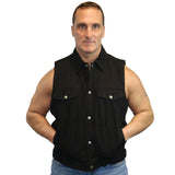 DM979BK Snap/Zipper Front Denim Vest- Black