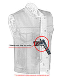 DS164 Men's Paisley Black Leather Motorcycle Vest with White Stitching