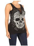 2225 BLACK Baroque Skull Graphic Tank Top