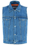 DM979BU Snap/Zipper Front Denim Vest- Blue