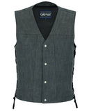 DM918 Men's Rough Rub-Off Raw Finish Broken Gray Denim Vest