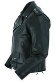 DS711 Economy Motorcycle Classic Biker Leather Jacket - Side Laces