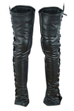 DS422 Women's Black Thigh High Leather Side Lace Leggings