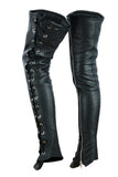 DS422 Women's Black Thigh High Leather Side Lace Leggings