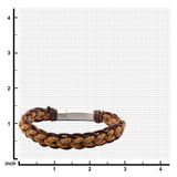 Brown Woven and Threaded Leather Bracelet with Steel Clasp