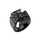 Stainless Steel IP Black Matte Iron Cross Skull Ring