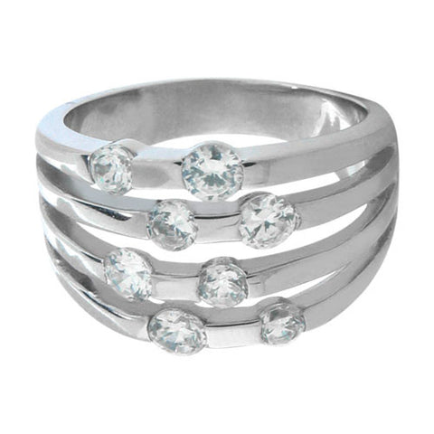 Multi-Layer Stainless Steel Ring w/ CZ Stones