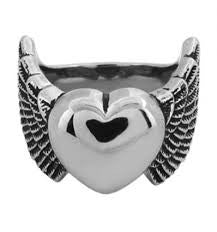 Stainless Steel Winged Heart Ring