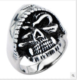 Stainless Steel Black Oxidized Skull with Hood Ring