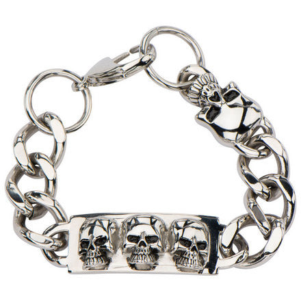 Men's Stainless Steel Skull ID Curb Chain Bracelet