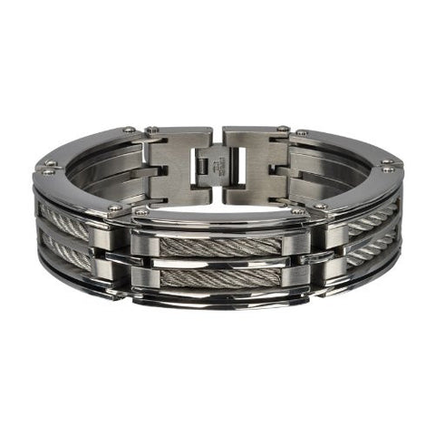 Men's Stainless Steel Two Big Cable Chunky Polished Bracelet