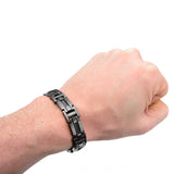 Men's Stainless Steel Gunmetal Cable Bar Self-adjustable Link Bracelet