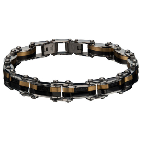 Reversible Steel IP Gold & IP Black Matte & Polish Finished Stainless Steel Bracelet