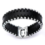 Black Leather Bracelet w/ Steel Ball Sides