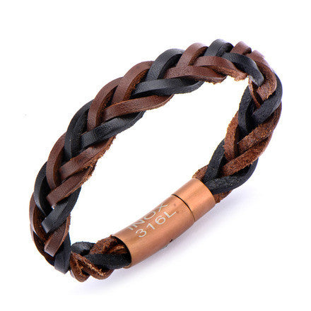 Black and Brown Braided Leather Bracelet