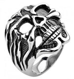 Stainless Steel Black Oxidized Flaming Skull Ring