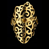 Stainless Steel IP Gold Filigree Flower Polish Finished Ring