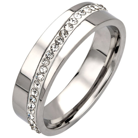 Stainless Steel Band Ring w/ line of CZs