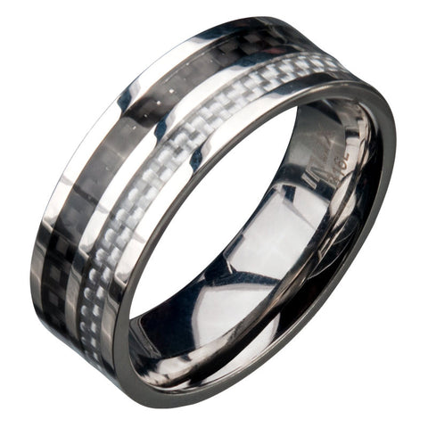 Stainless Steel Ring w/ Black & White Carbon Fiber