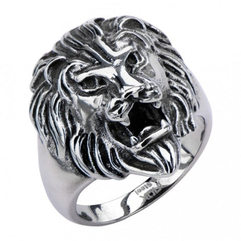 Stainless Steel Black Oxidized Lion Head Ring