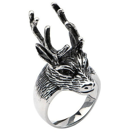Stainless Steel Black Oxidized Deer Head Ring