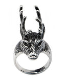Stainless Steel Black Oxidized Deer Head Ring