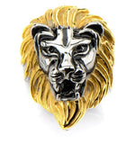 Stainless Steel IP Gold & Steel Black Oxidized Lion Head Ring
